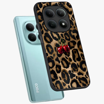 Leopard Wild Cherry Glass Case displayed in angled mockup highlighting bold animal print design with playful cherry aesthetic.
