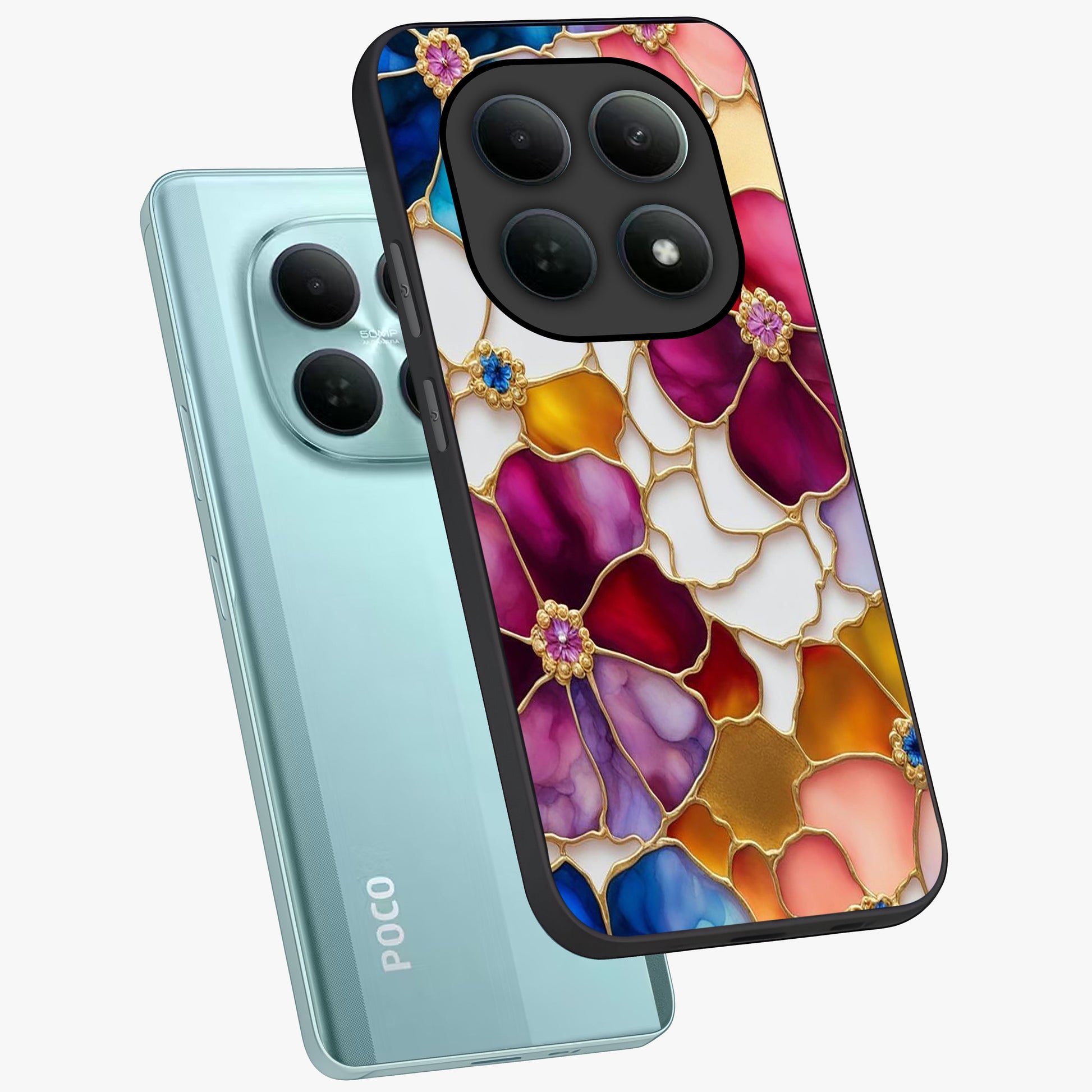 Marble Flower Pattern Glass Case displayed in angled mockup highlighting elegant marble floral design with modern aesthetic.