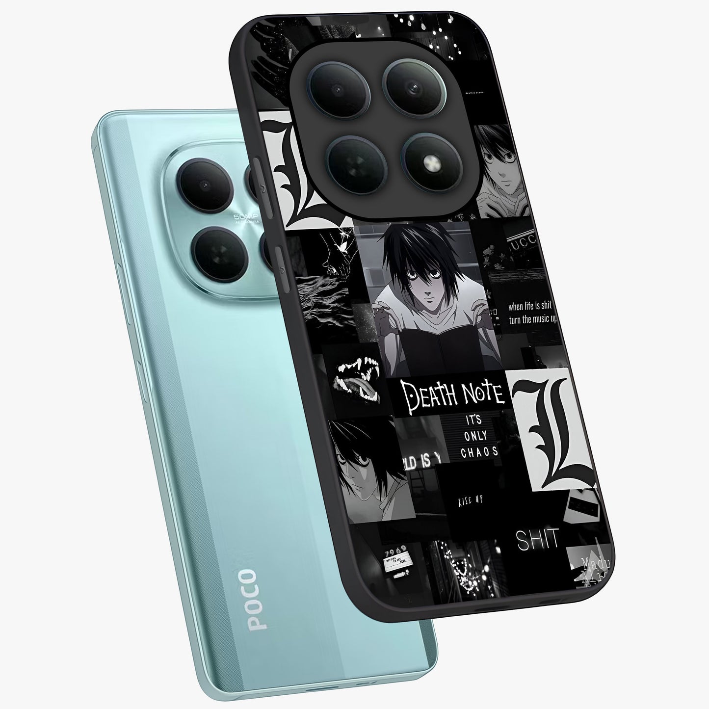 Midnight Chaos Mind Glass Case displayed in angled mockup highlighting chaotic artistic design with dramatic midnight aesthetic.