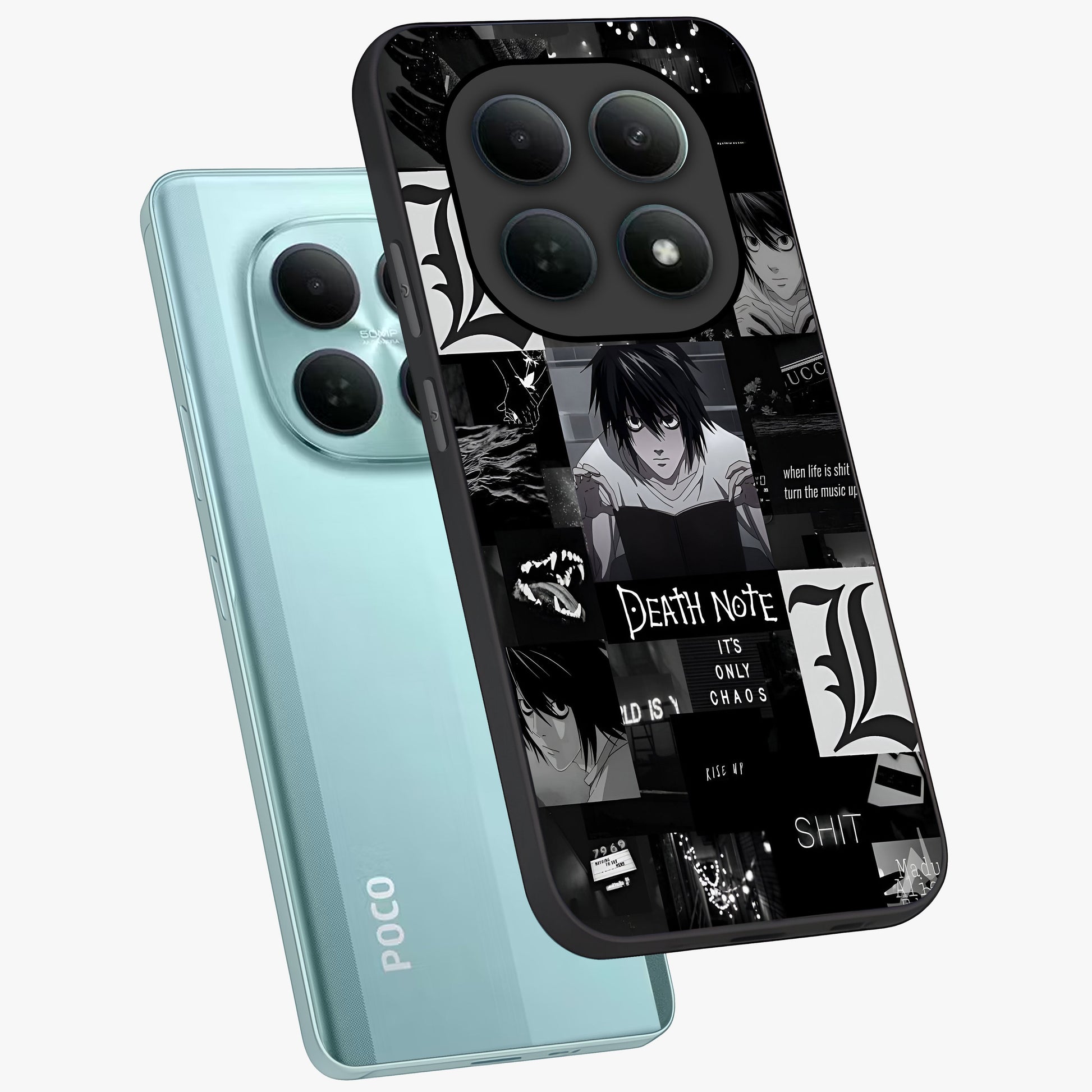 Midnight Chaos Mind Glass Case displayed in angled mockup highlighting chaotic artistic design with dramatic midnight aesthetic.