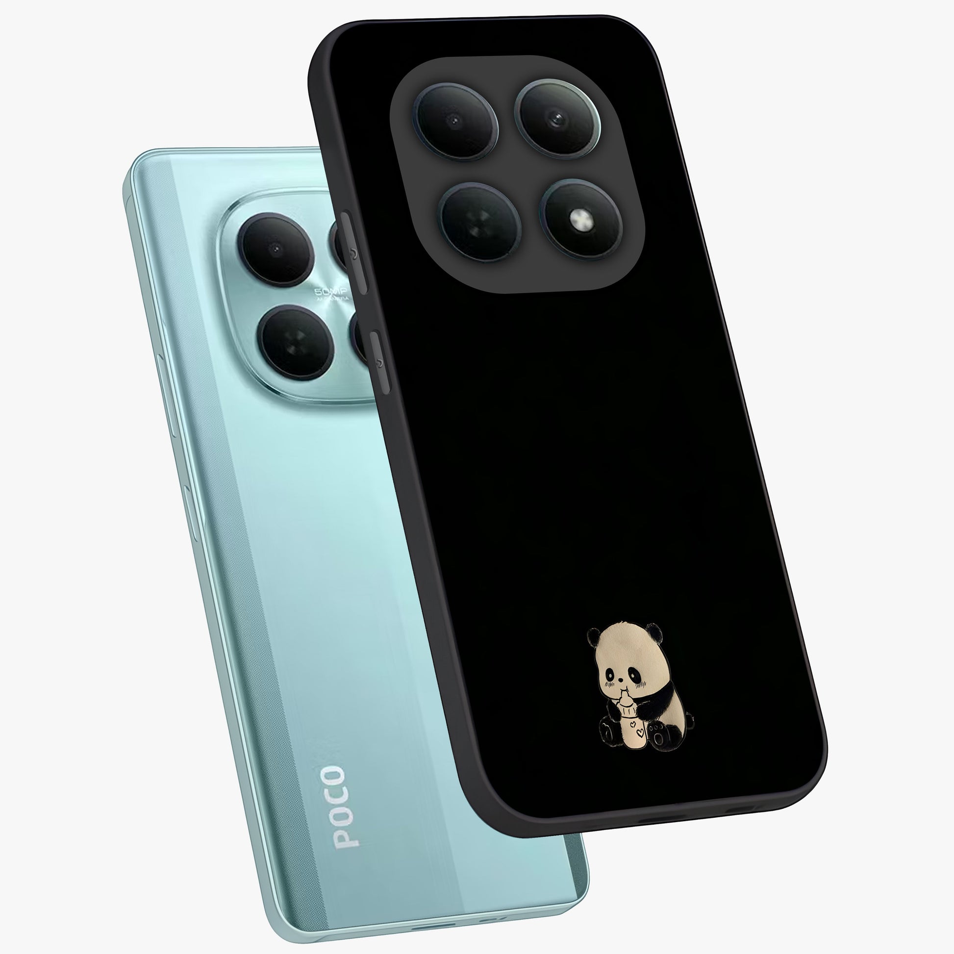 Midnight Panda Love Glass Case displayed in angled mockup highlighting adorable panda illustration with midnight aesthetic.