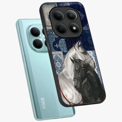 Midnight Stallion Blues Glass Case displayed in angled mockup highlighting powerful stallion illustration with deep midnight tones.