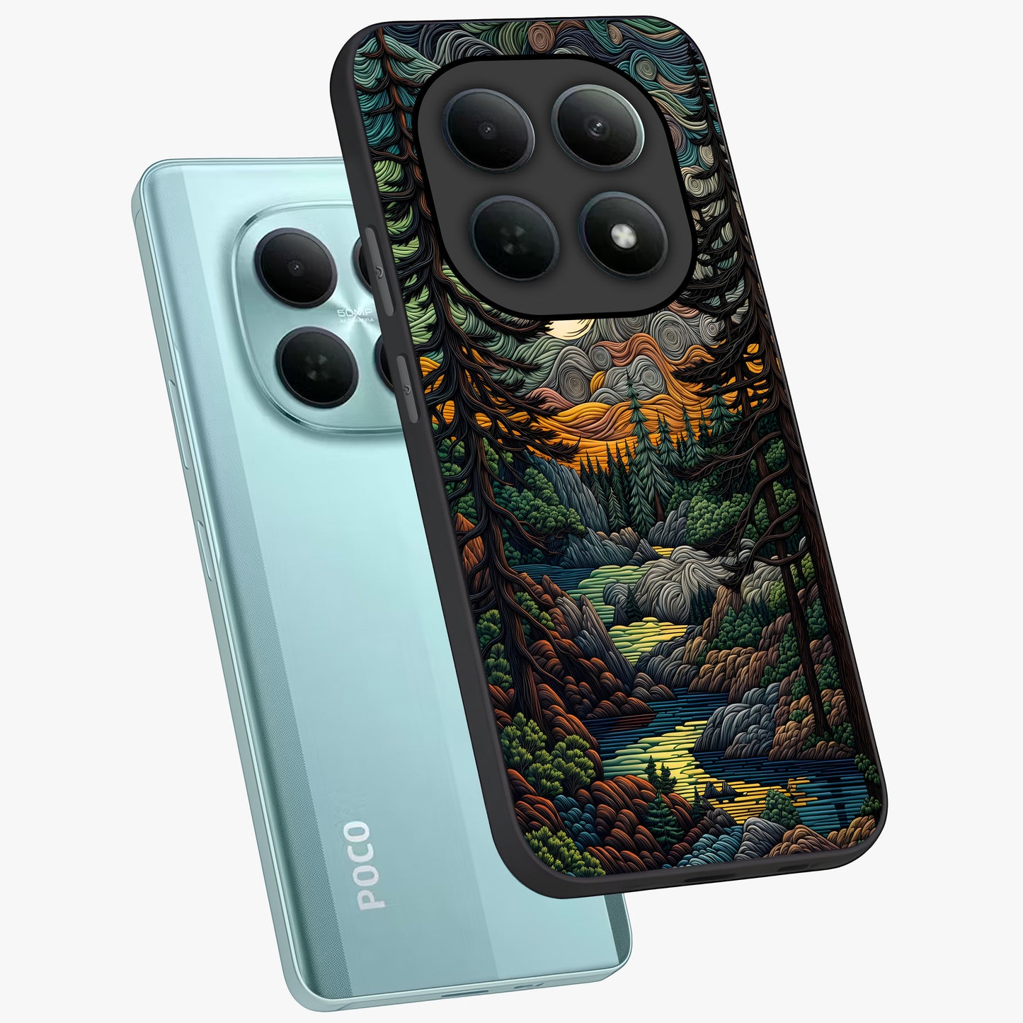 Moonlight Forest Dream Glass Case displayed in angled mockup highlighting dreamy forest design with glowing moon aesthetic.