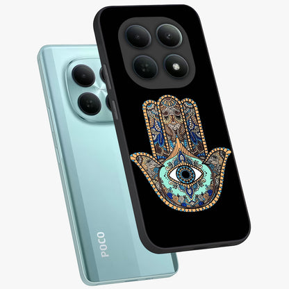 Mystic Hamsa Eye Glass Case displayed in angled mockup highlighting spiritual hamsa symbol with mystical aesthetic style.