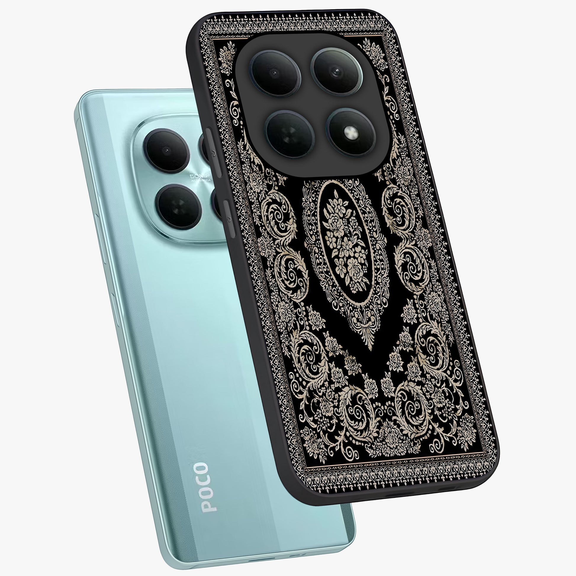 Noir Bloom Elegance Glass Case displayed in angled mockup highlighting refined flower design with stylish noir aesthetic.