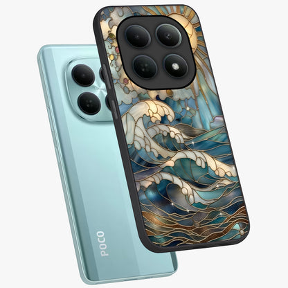 Oceanic Stained Printed Glass Case displayed in angled mockup highlighting colorful aquatic design with artistic aesthetic style.