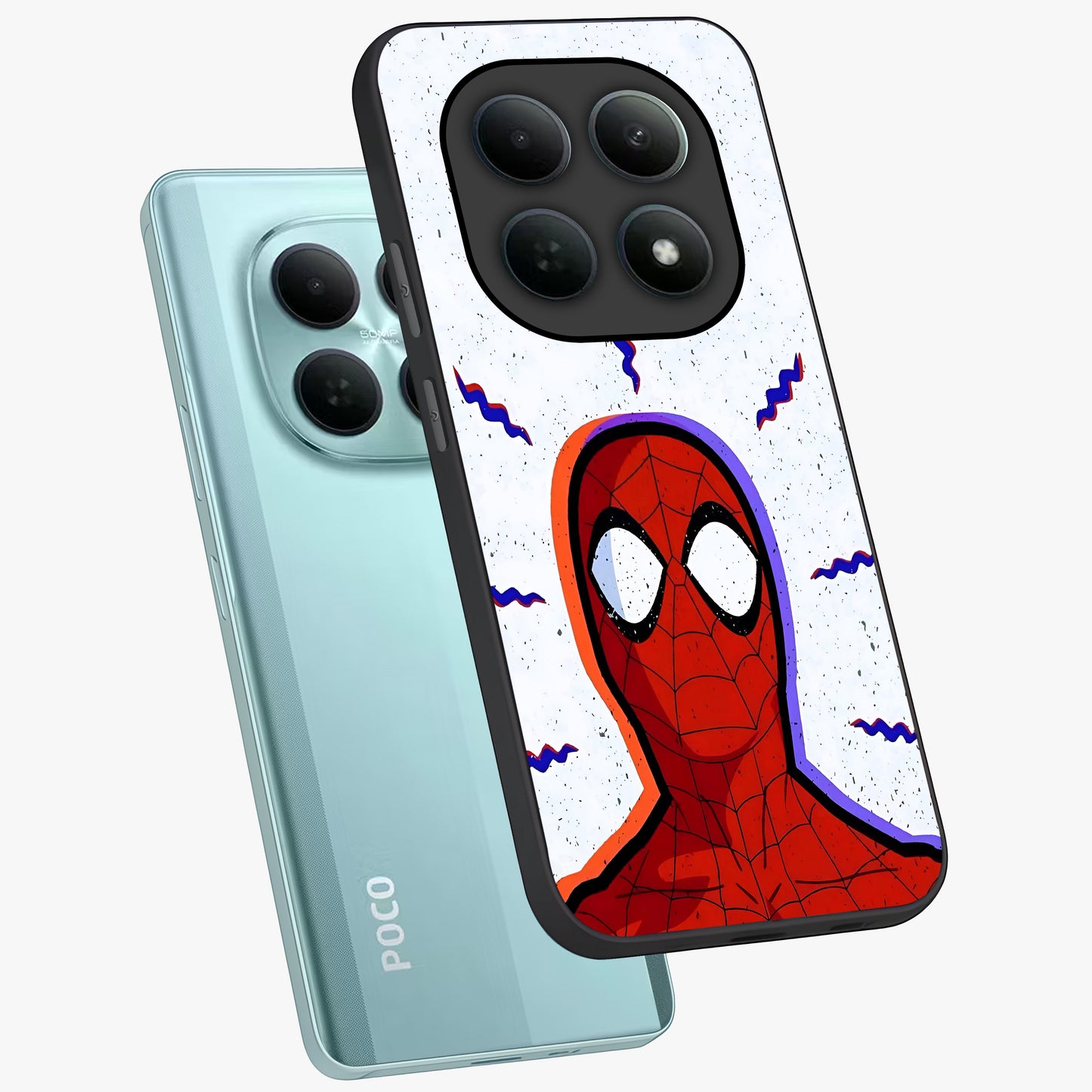Omg Spiderman Glass Case displayed in angled mockup highlighting dynamic hero illustration with action comic aesthetic.