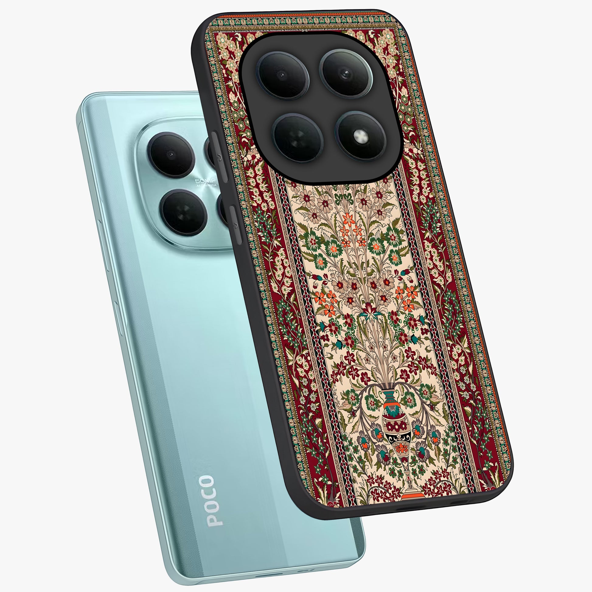 Persian Inspired Glass Case displayed in angled mockup highlighting intricate traditional design with elegant cultural aesthetic.