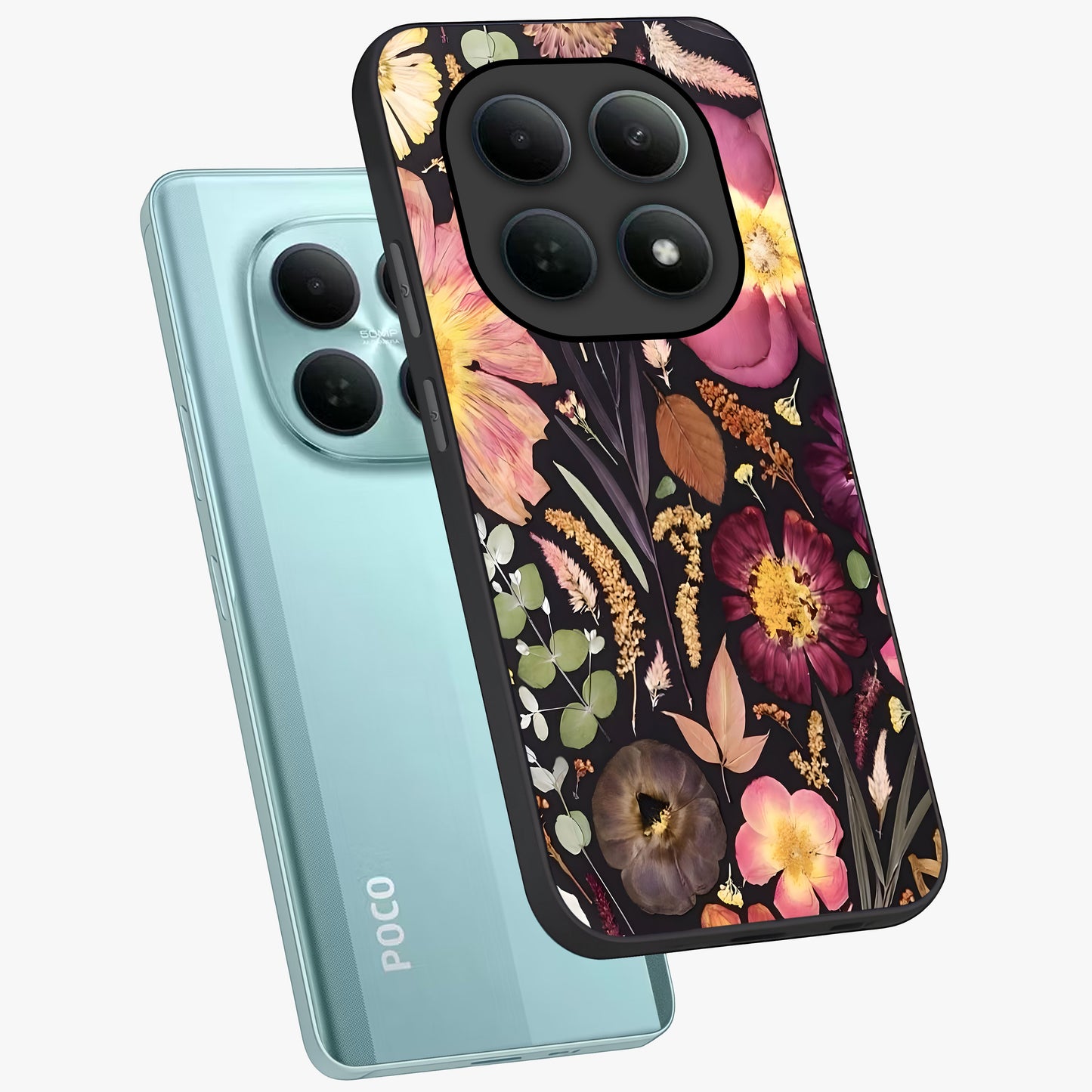 Petal Dream Tapestry Glass Case displayed in angled mockup highlighting decorative petal pattern with elegant botanical aesthetic.