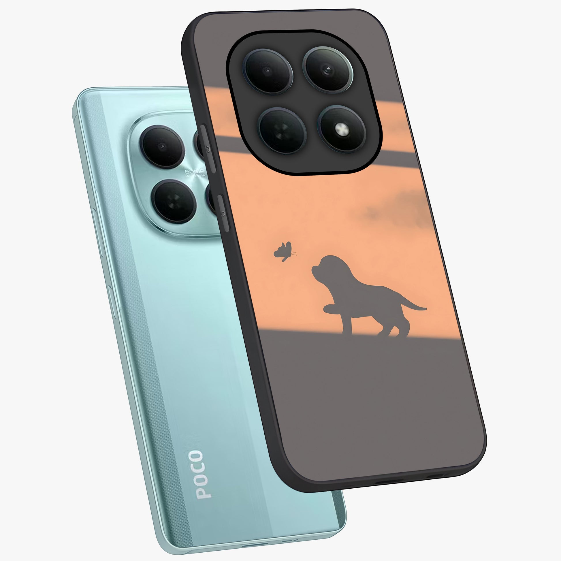 Puppy Shadow Art Glass Case displayed in angled mockup highlighting playful dog illustration with artistic shadow aesthetic.