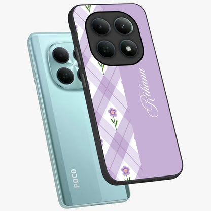 Purple Diamond Floral Glass Case displayed in angled mockup highlighting elegant purple flower design with decorative pattern.