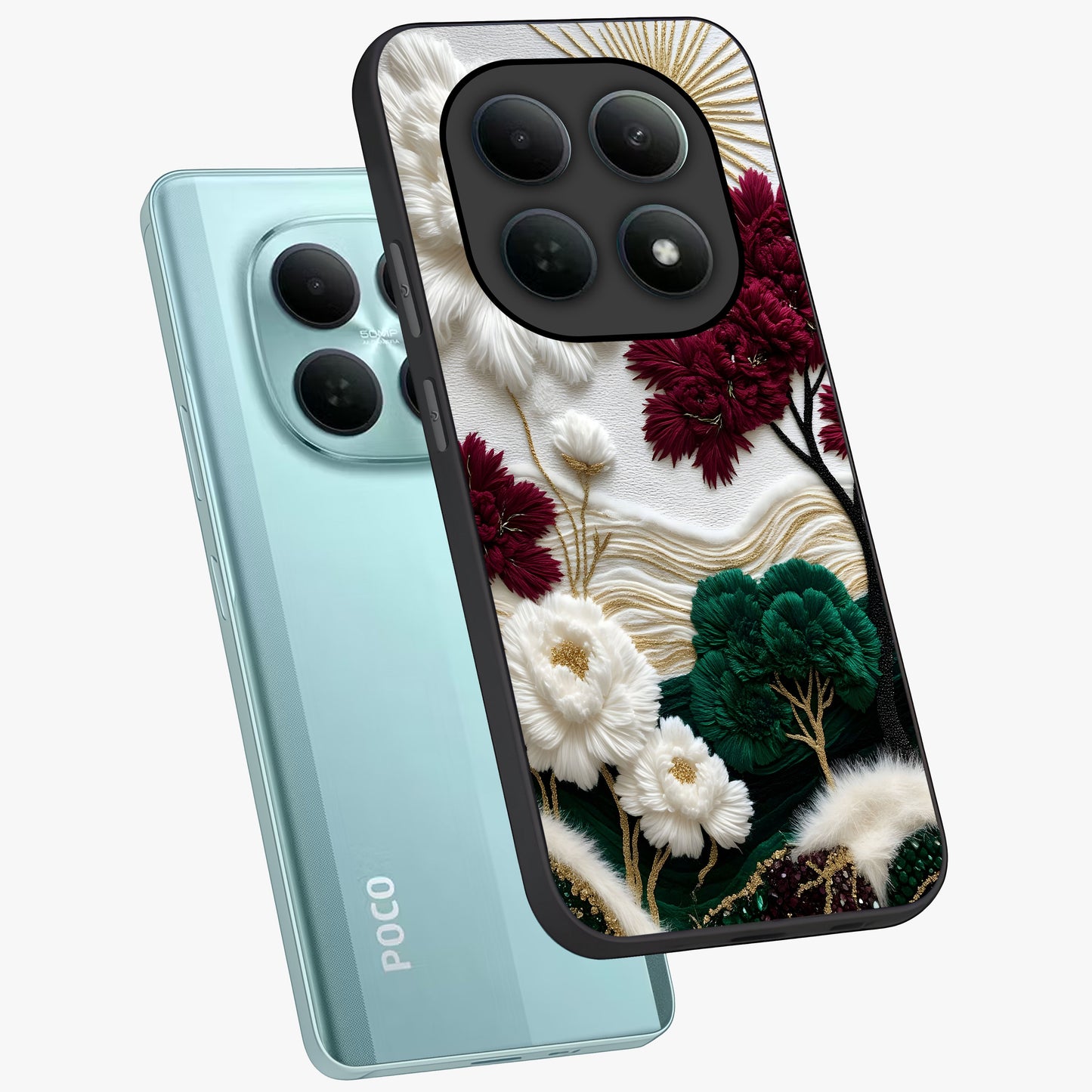 Radiant Bloom Elegance Glass Case displayed in angled mockup highlighting graceful floral design with radiant aesthetic style.