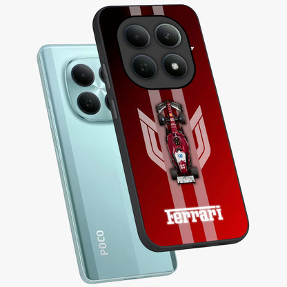Red Ferrari F1 Vertical Glass Case displayed in angled mockup highlighting high speed racing design with bold automotive aesthetic.