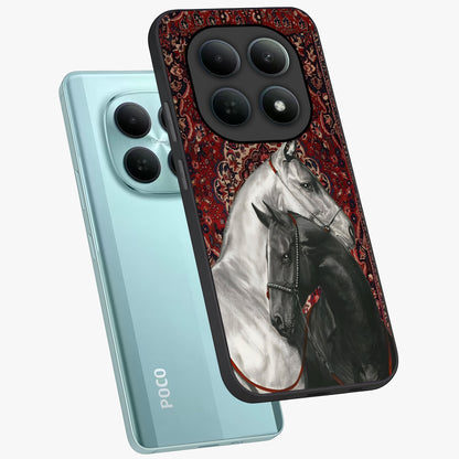 Regal Stallion Tapestry Glass Case displayed in angled mockup highlighting royal stallion design with decorative heritage aesthetic.