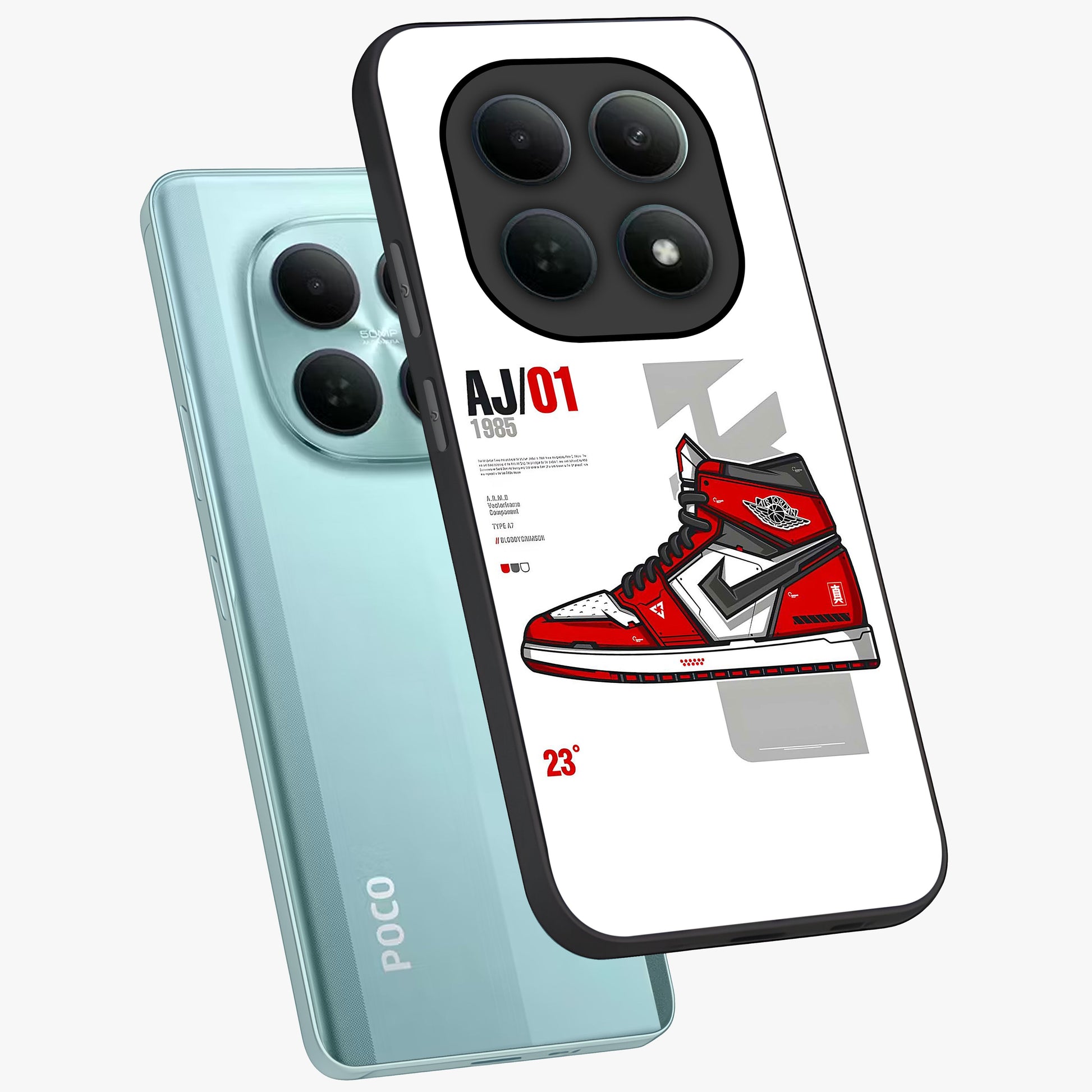 Retro Sneaker Blueprint Glass Case displayed in angled mockup highlighting detailed shoe design with sporty retro aesthetic.