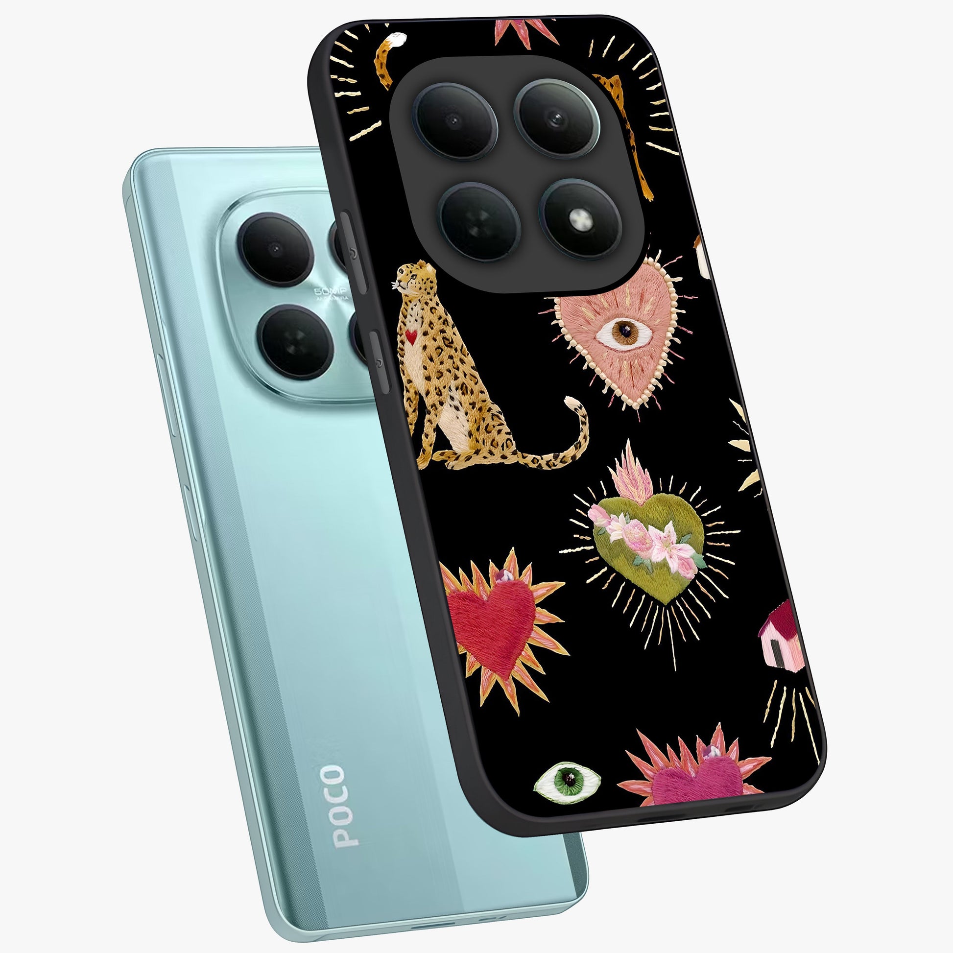 Sacred Jungle Heart Glass Case displayed in angled mockup highlighting lush tropical design with natural aesthetic style.