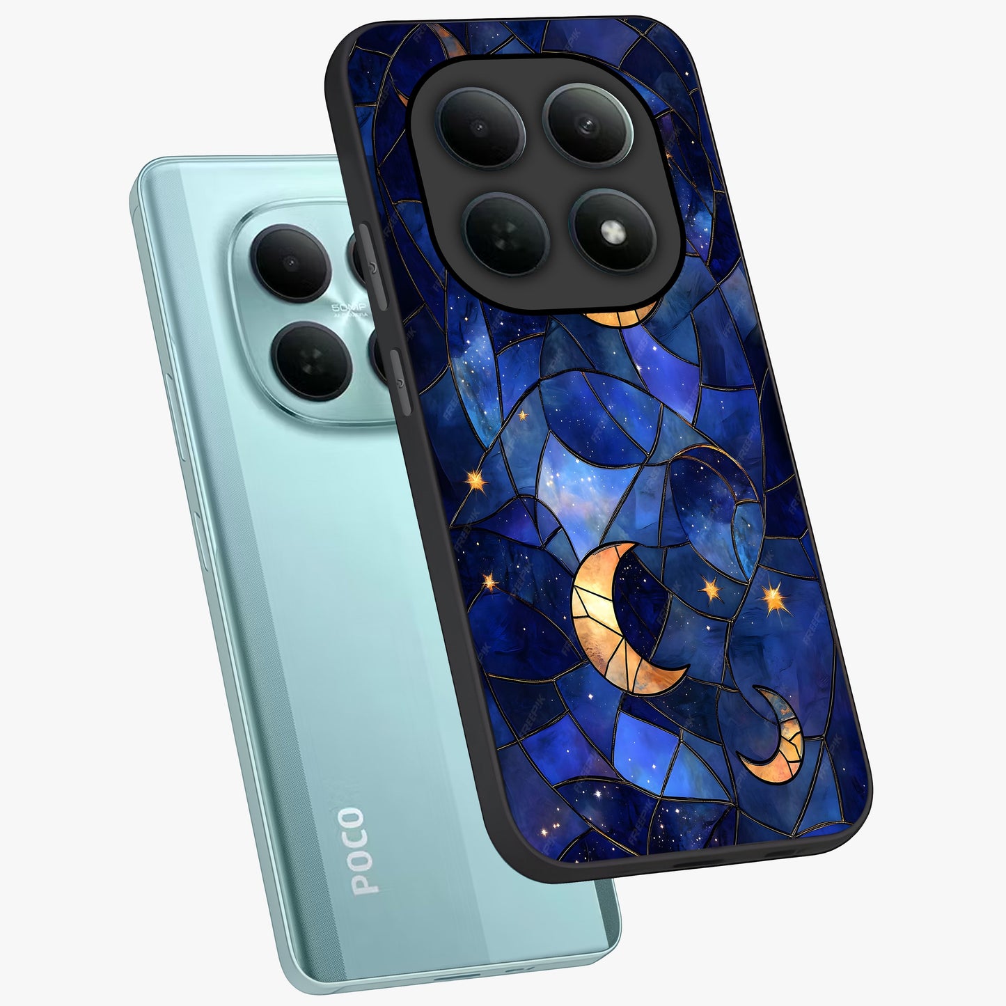 Starlit Sky Tapestry Glass Case displayed in angled mockup highlighting celestial night pattern with artistic aesthetic style.