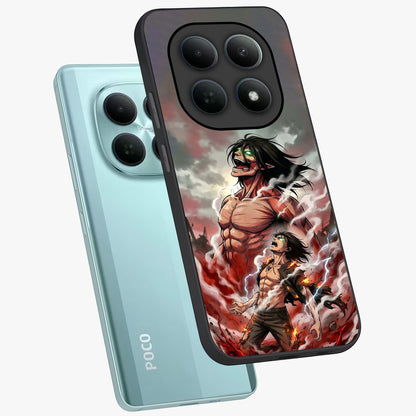 Titan Awakening Fury Glass Case displayed in angled mockup highlighting dramatic giant warrior design with bold anime aesthetic.