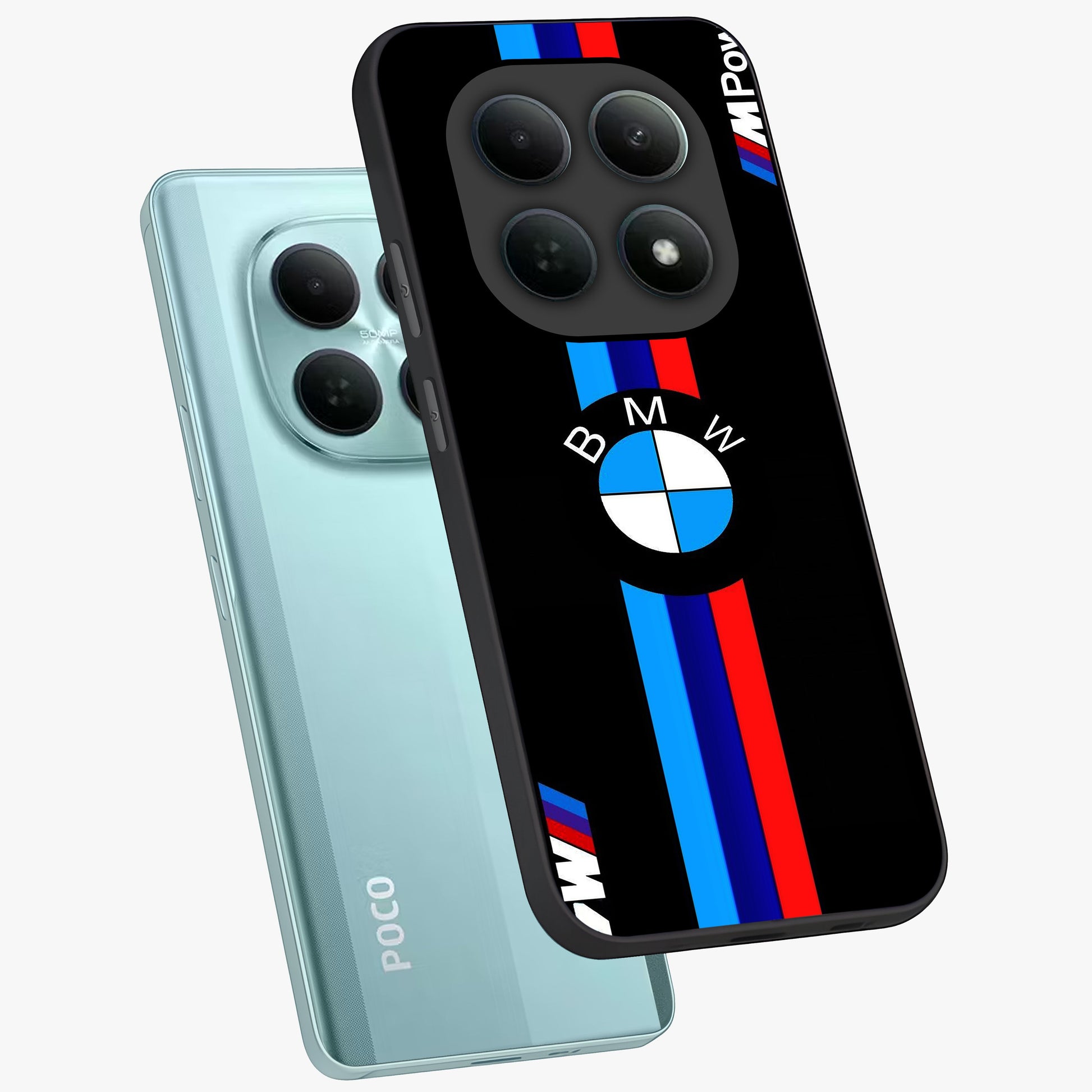Turbo BMW Beast Glass Case displayed in angled mockup highlighting sleek racing car design with bold automotive aesthetic.