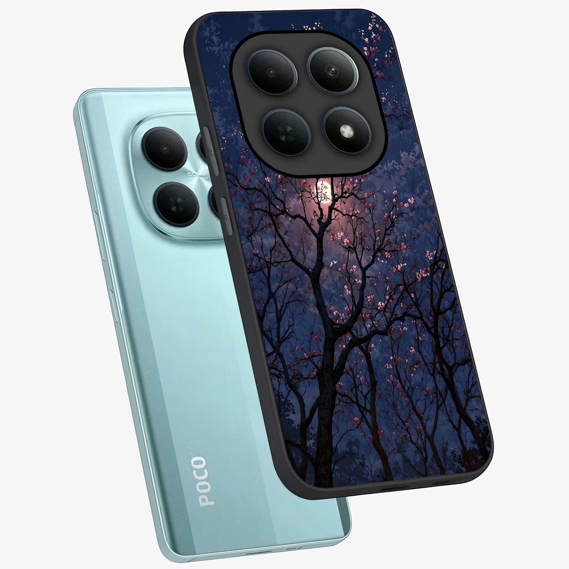 Twilight Sakura Serenade Glass Case displayed in angled mockup highlighting delicate sakura flower design with dreamy aesthetic.