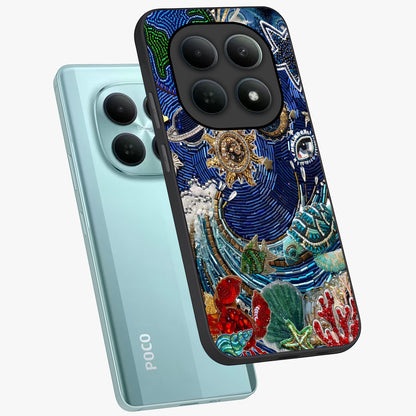 Universe Underwater Spark Glass Case displayed in angled mockup highlighting glowing aquatic design with celestial aesthetic.
