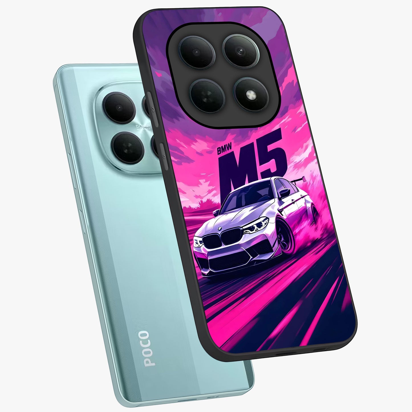 Velocity Drift Pulse Glass Case displayed in angled mockup highlighting dynamic drift design with sporty automotive aesthetic.