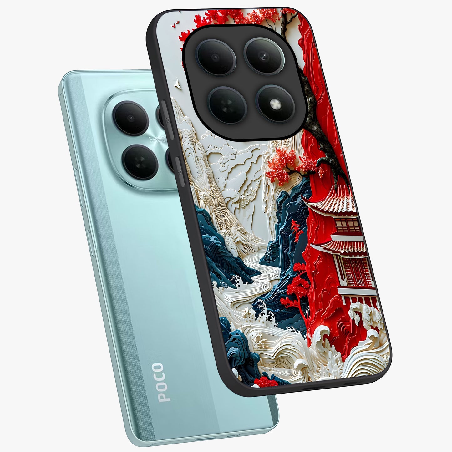 Whispers Of Sakura Waves Glass Case displayed in angled mockup highlighting flowing sakura design with soft floral aesthetic.