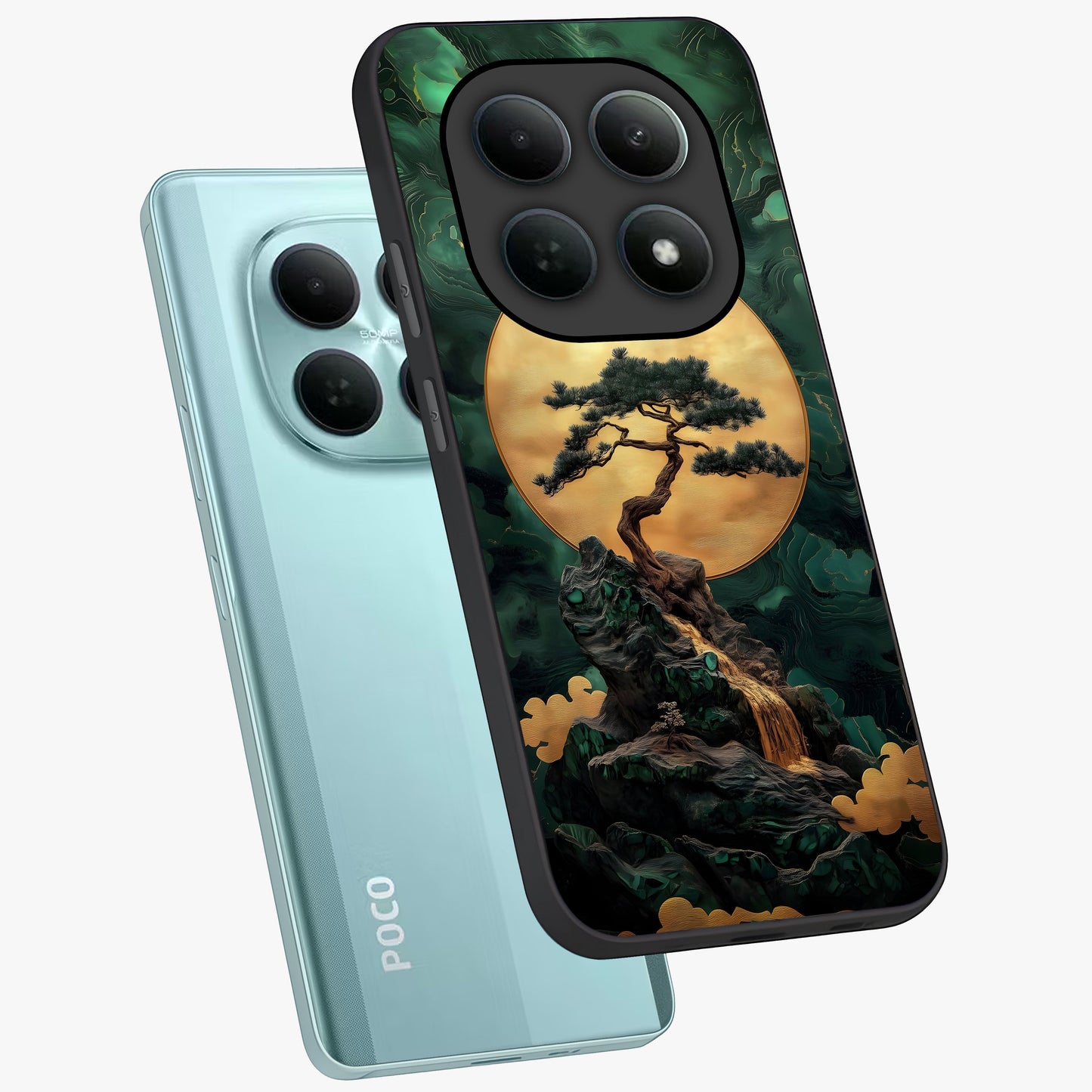 Zen Moon Rise Glass Case displayed in angled mockup highlighting peaceful lunar design with zen aesthetic style.