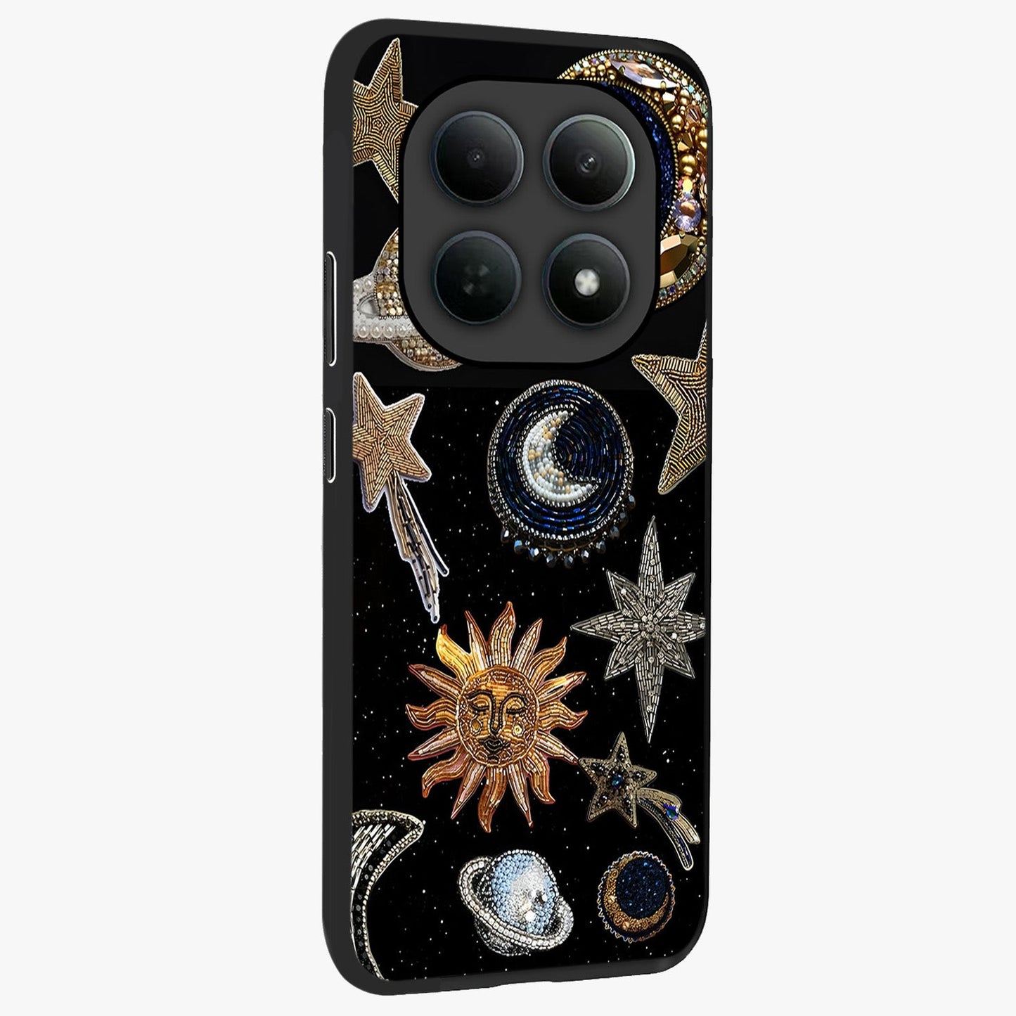 Celestial Gem Constellations Glass Case upright view showcasing cosmic constellation artwork with celestial aesthetic style.