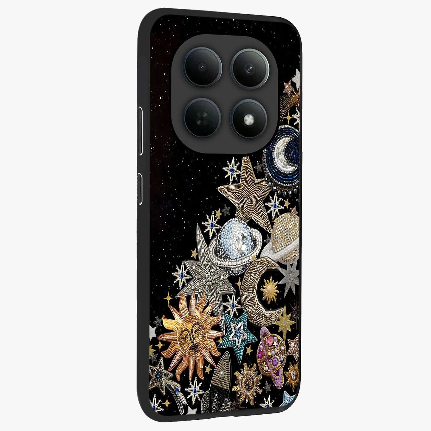Cosmic Sparkle Dreams Glass Case upright view showcasing glowing cosmic artwork with magical galaxy theme.