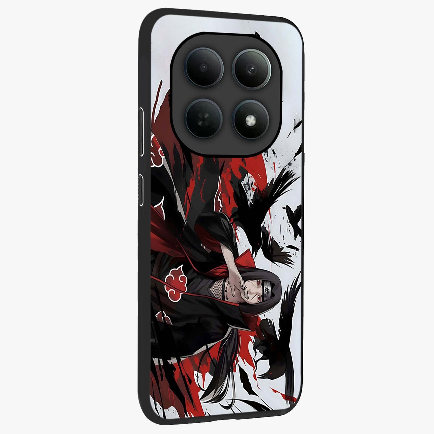 Crimson Crow Illusion Glass Case upright view showcasing striking crow illusion artwork with intense crimson theme.