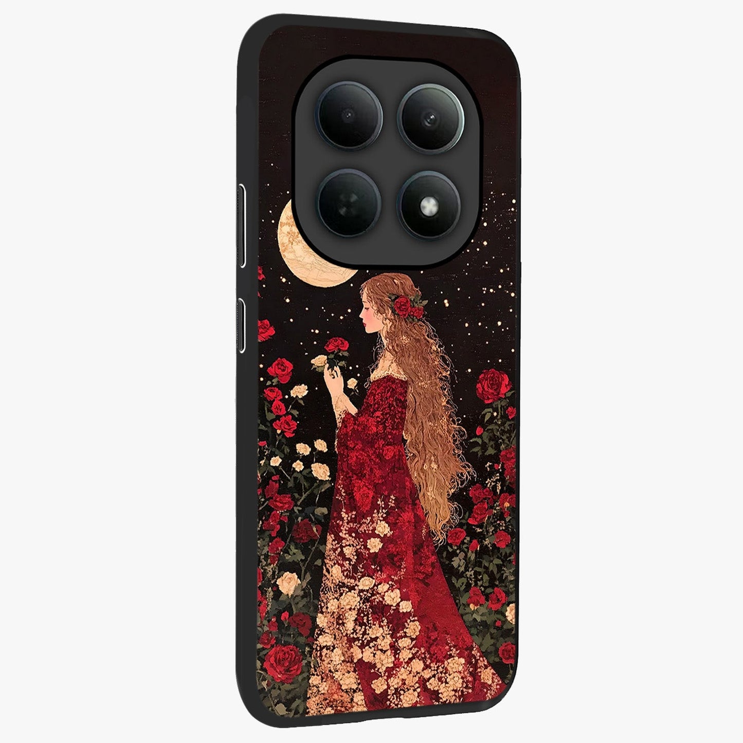 Crimson Dreams Glass Case upright view showcasing dreamy red toned artwork with modern aesthetic style.