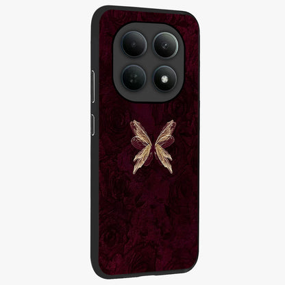 Crimson Fade Butterfly Glass Case upright view showcasing graceful butterfly artwork with soft crimson fade effect.