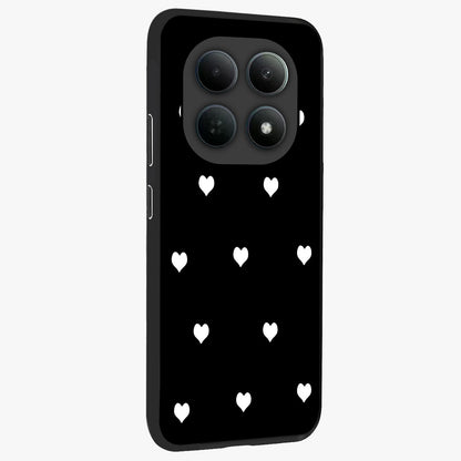 Cute And Simple White Hearts Glass Case upright view showcasing simple white hearts artwork with soft minimal theme.