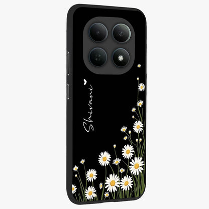 Daisy Cascade Custom Name Glass Case upright view showcasing elegant floral cascade design with personalized aesthetic.