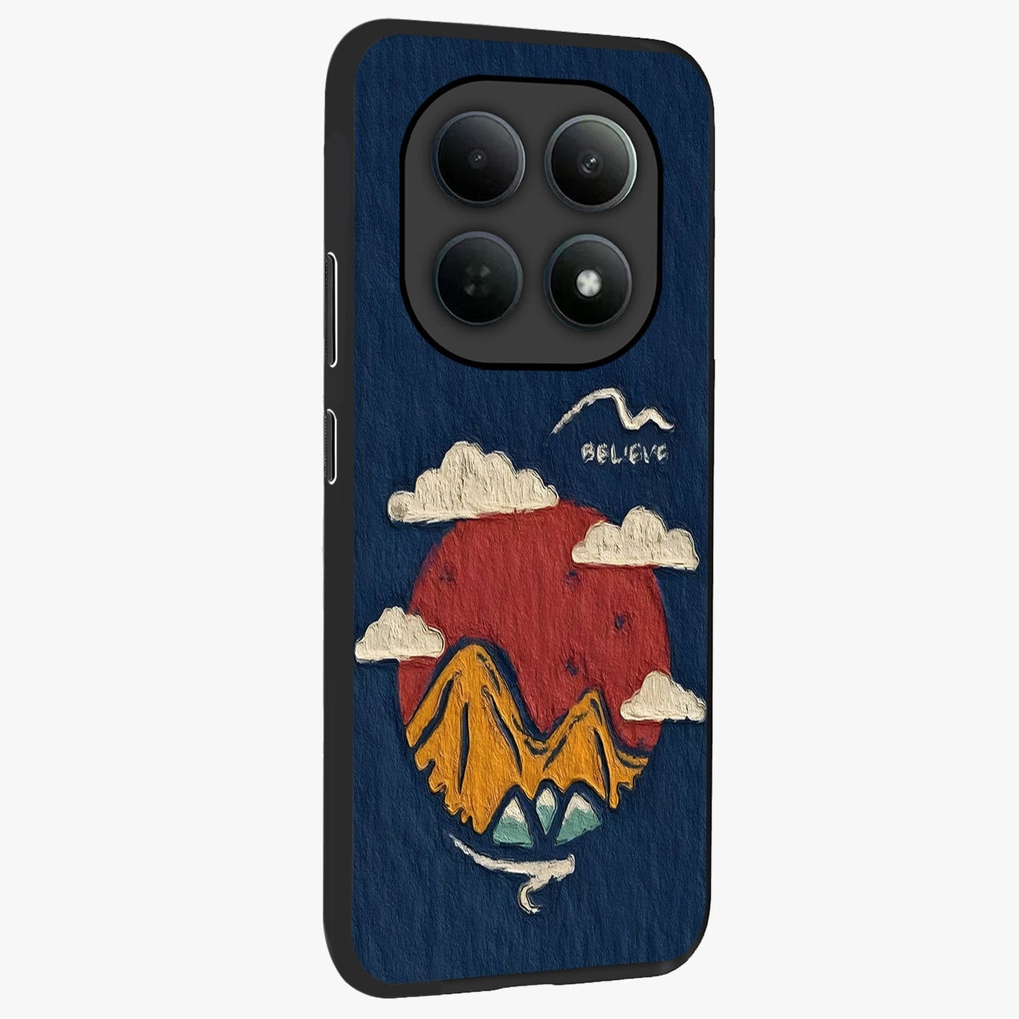 Dream Beyond Mountains Glass Case upright view showcasing beautiful mountain scenery with inspirational nature theme.
