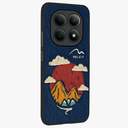 Dream Beyond Mountains Glass Case upright view showcasing beautiful mountain scenery with inspirational nature theme.