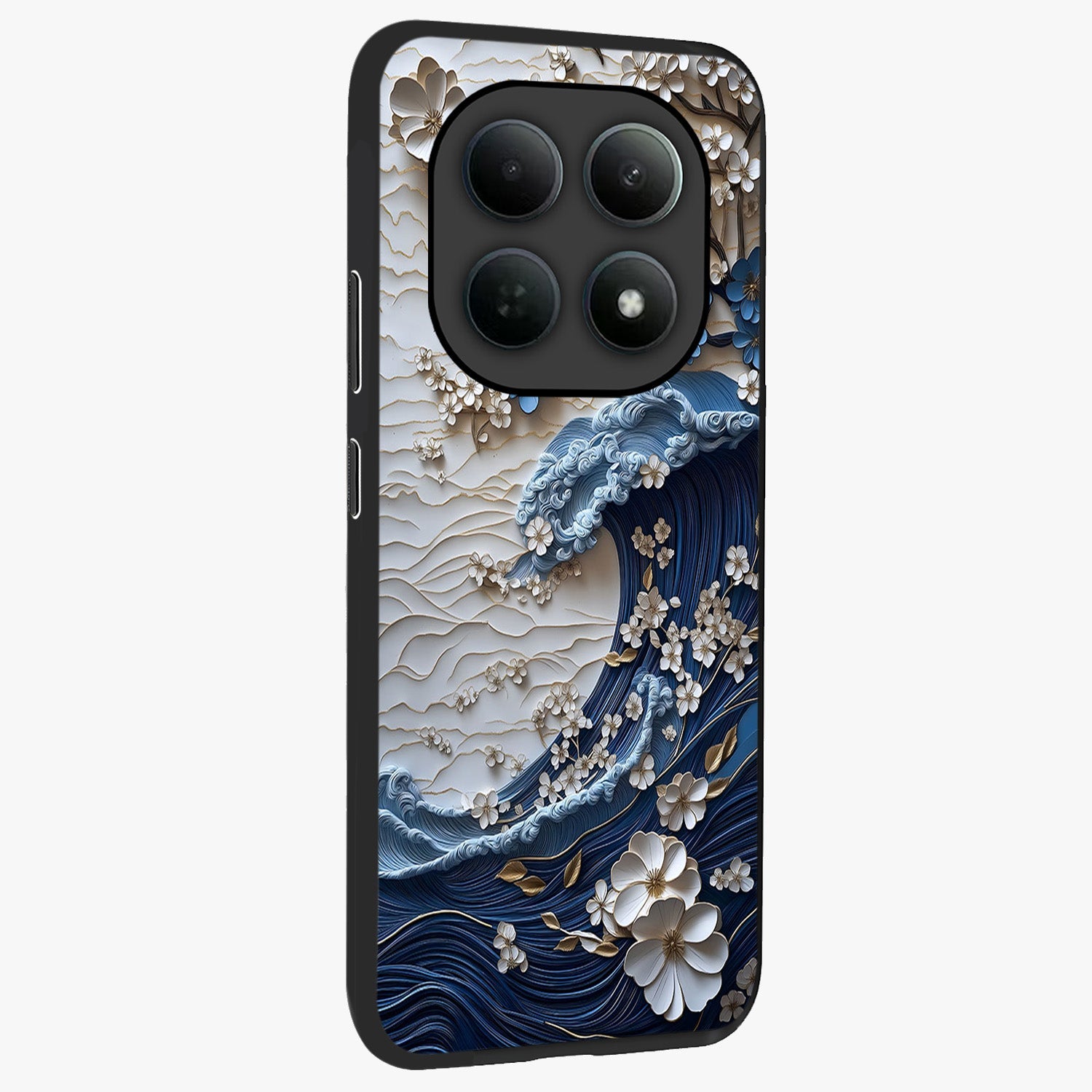 Floral Wave Origami Glass Case upright view showcasing creative floral origami artwork with artistic decorative theme.