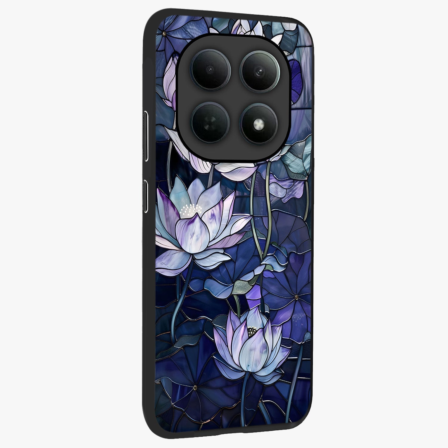 Gloss Petal Rush Glass Case upright view showcasing dynamic floral petal artwork with modern botanical theme.