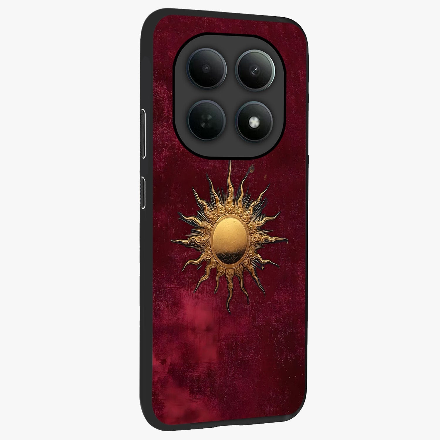 Golden Sun Minimalism Glass Case upright view showcasing simple golden sun artwork with elegant minimalist style.