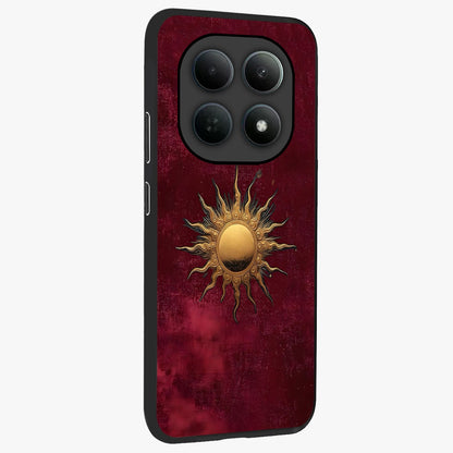 Golden Sun Minimalism Glass Case upright view showcasing simple golden sun artwork with elegant minimalist style.