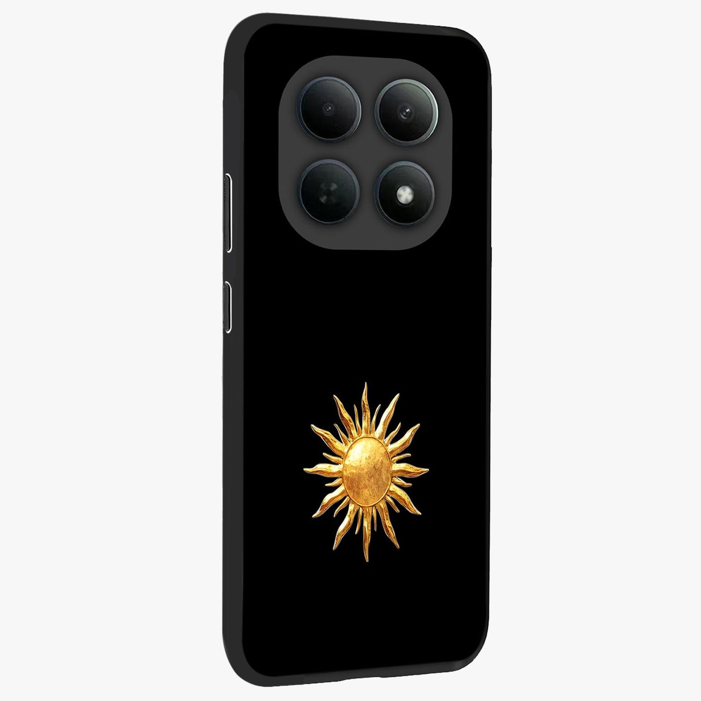 Golden Sun Minimalism Glass Case upright view showcasing haunting graveyard artwork with dramatic dark theme.