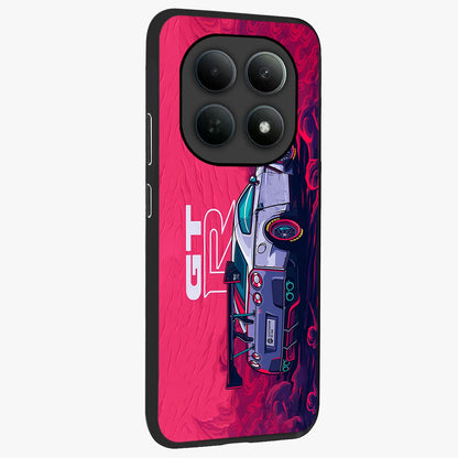 GT-R Car Pattern Glass Case upright view showcasing dynamic car pattern artwork with modern sports theme.