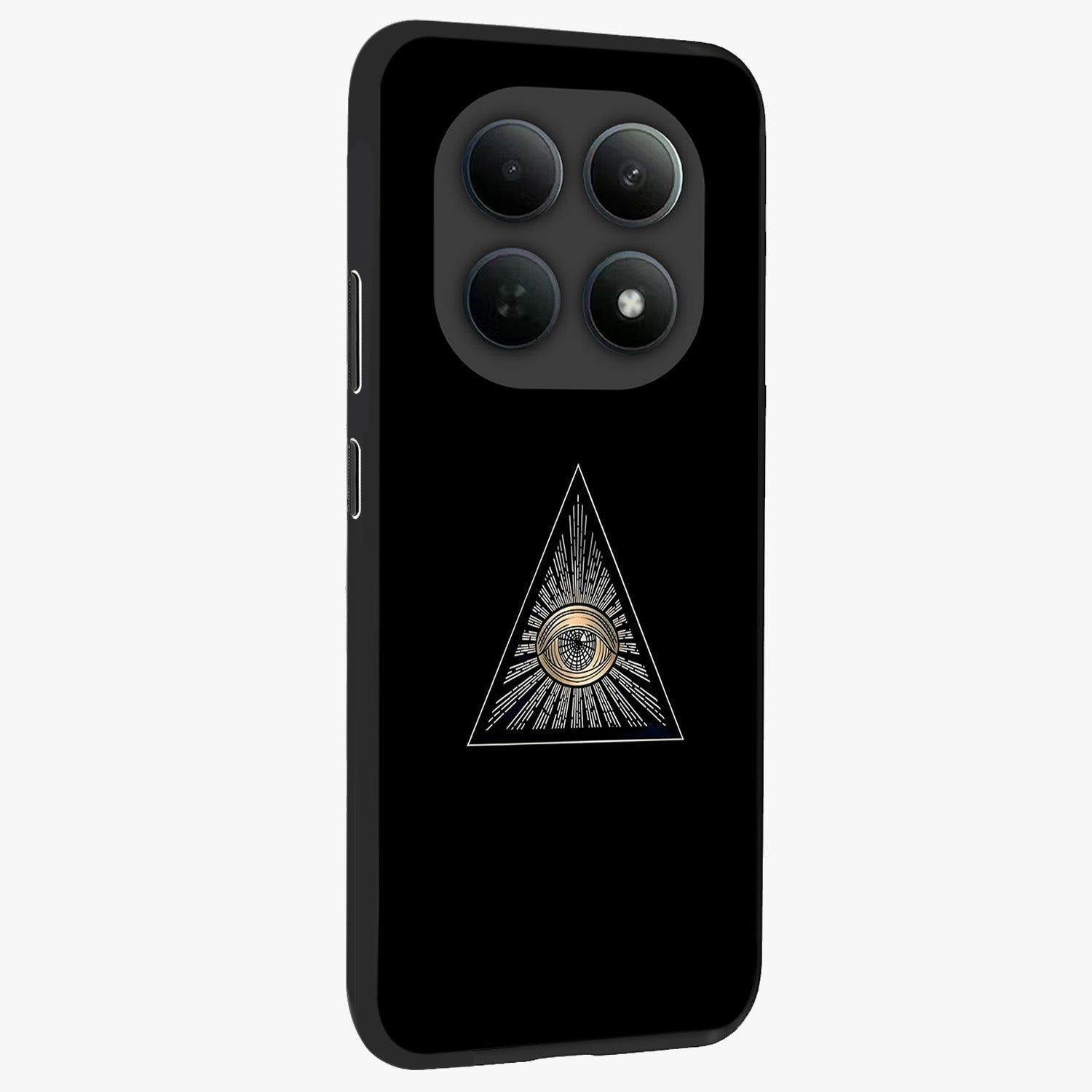 Illuminati Evil Glass Case upright view showcasing striking illuminati artwork with mysterious symbolic theme.