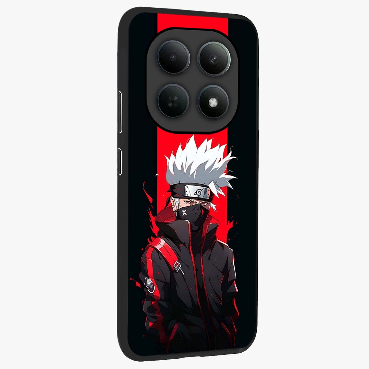 Kakashi Scarlet Shadow Glass Case upright view showcasing intense anime ninja artwork with dark action theme.