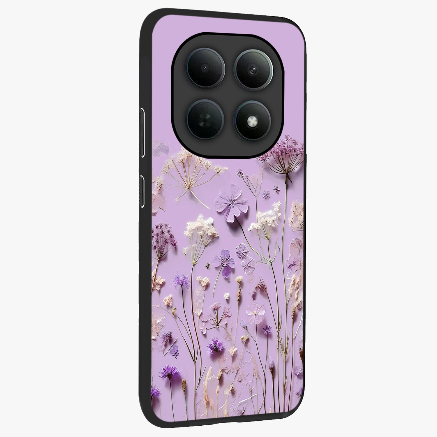 Lavender Blossom Dream Glass Case upright view showcasing delicate lavender blossom artwork with peaceful floral theme.