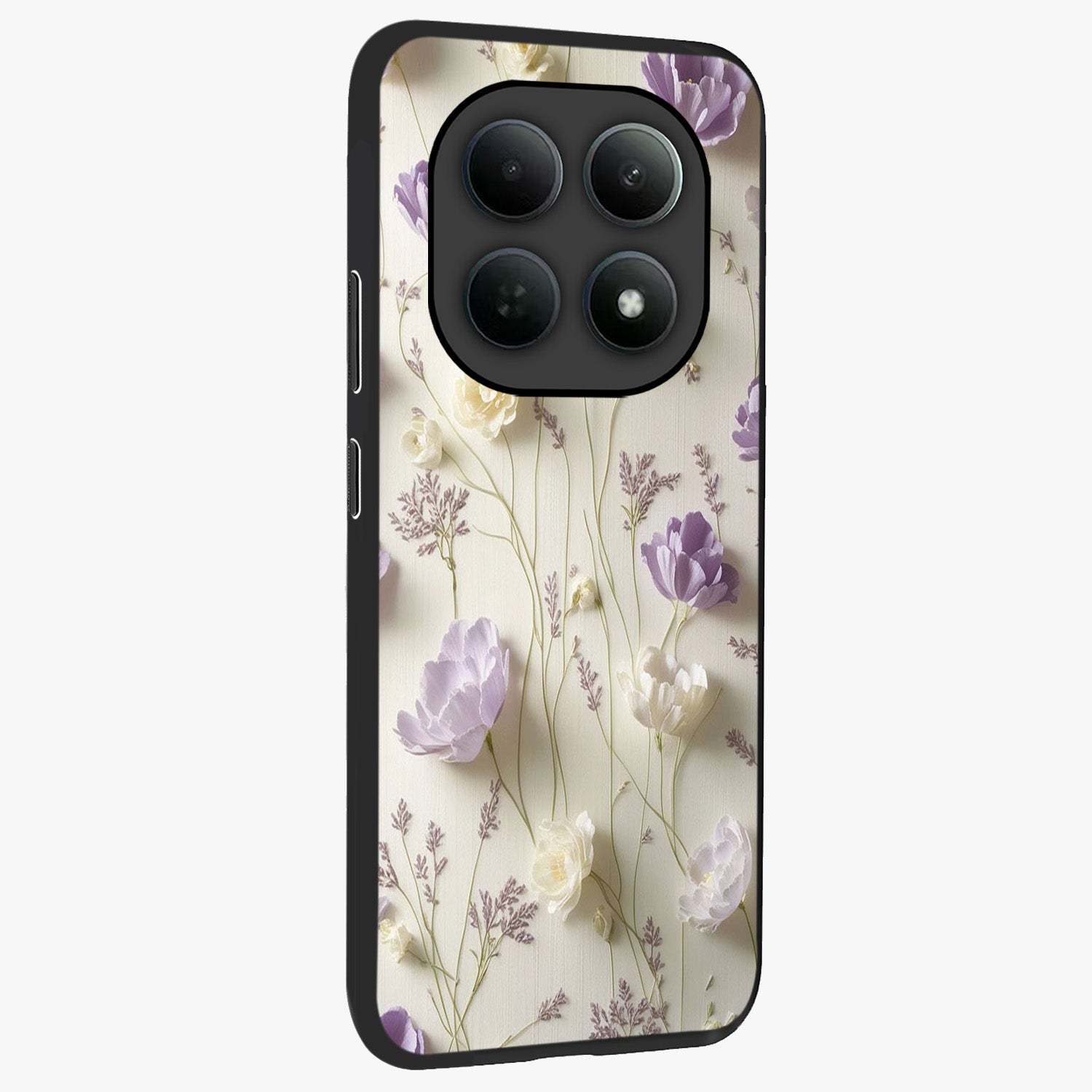 Lilac Breeze Harmony Glass Case upright view showcasing delicate lilac artwork with peaceful floral theme.