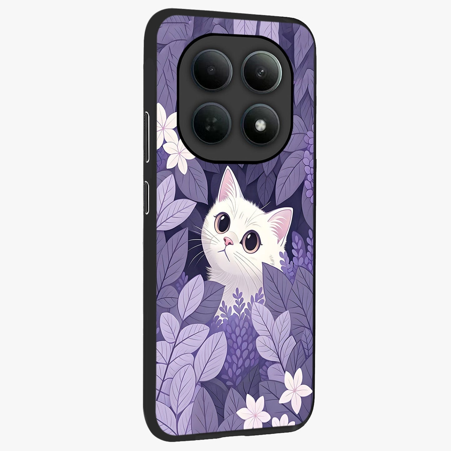 Lilac Hide Peek Cat Glass Case upright view showcasing charming cat artwork with adorable peek theme.