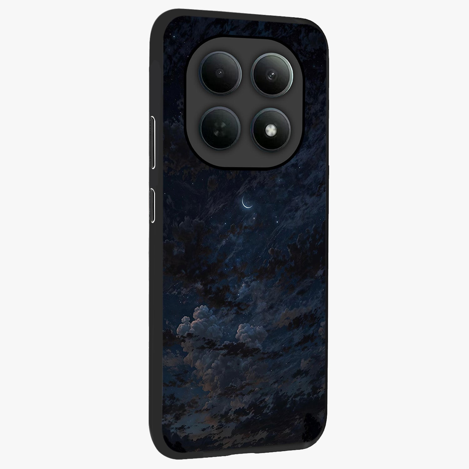 Lunar Veil Silence Glass Case upright view showcasing calm moon themed artwork with serene night atmosphere.