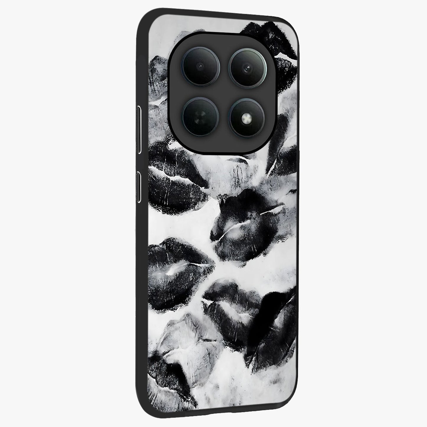 Midnight Kiss Marks Glass Case upright view showcasing stylish kiss mark artwork with trendy romantic theme.